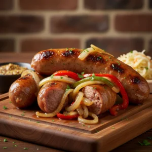 Polish Sausages smothered in onions & bell peppers